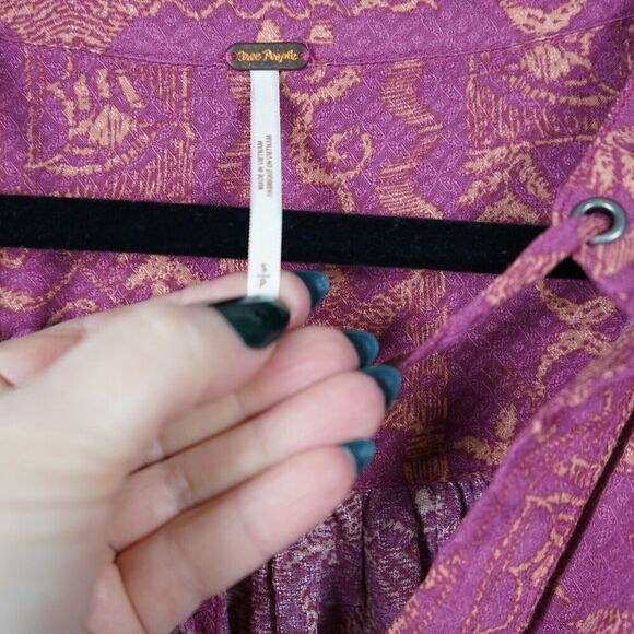 NWT Free People Mia Top S Shirt Tunic Printed Oversized Boho Pink Tie Up V-Neck - Picture 2 of 5